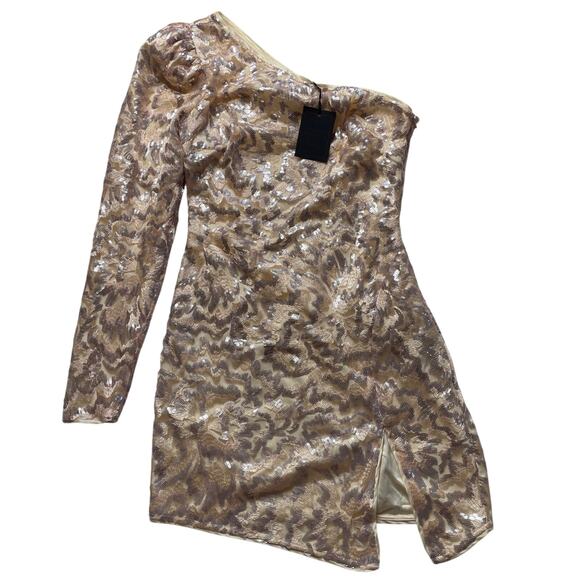 NWT Michael Costello x Revolve Fabian Sequin One Shoulder Mini Dress Sz Small - Picture 2 of 7